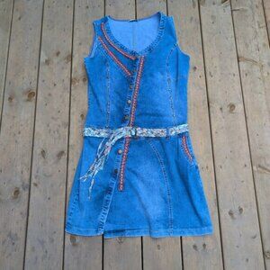 Angels Never Die Women's Blue Denim Asymmetrical Button Sleeveless Belted Dress